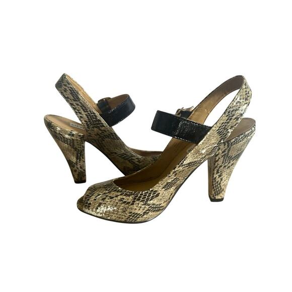 Steve Madden Faux Snakeskin Peep Toe Heels Size 6.5 M Strappy Slingback Pumps - Picture 1 of 9